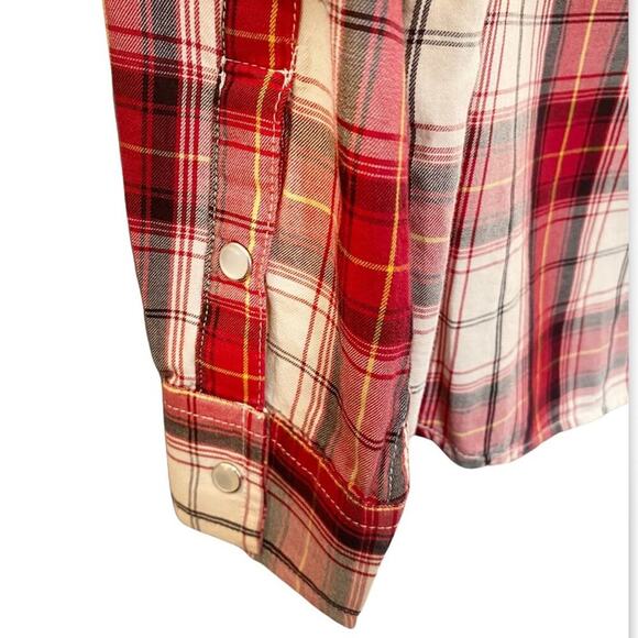 Lucky Brand Red Plaid Pearl Snap Button Down Sz S - Picture 10 of 14